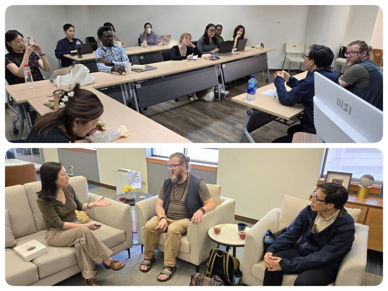 Two professor-alumni shared job market insights with students and met Dean Wan-Ying Yang 